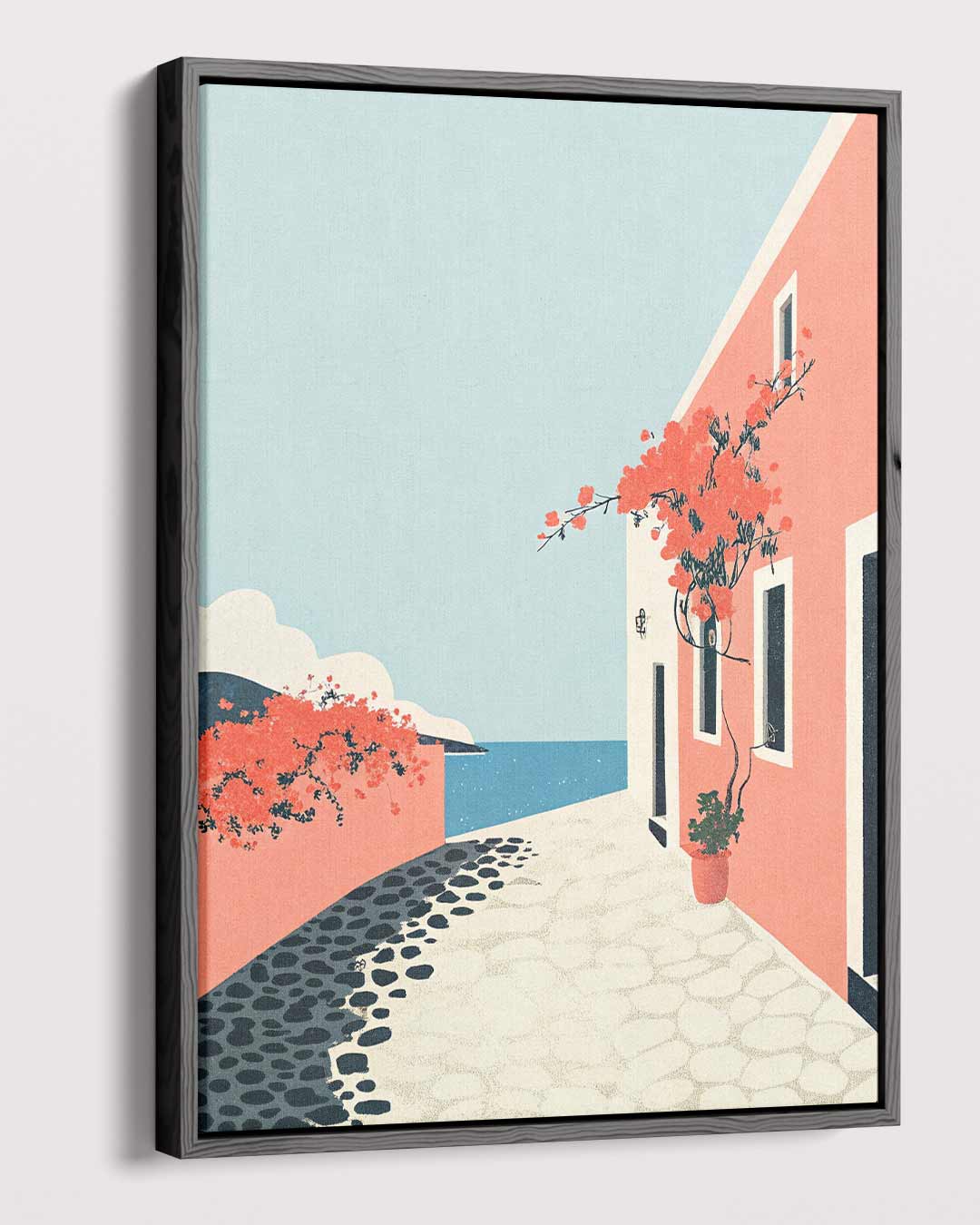 Zonnige Mediterrane Straat – dibond kunstwerk als wanddecoratie