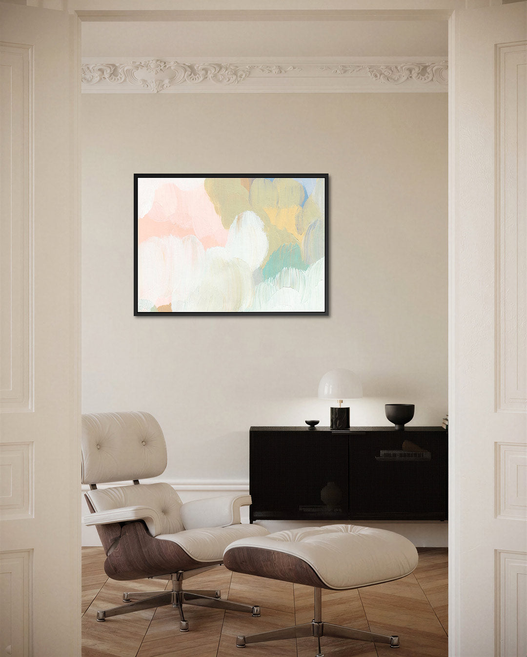 Zachte kleuren compositie – Ronde – liggende wanddecoratie