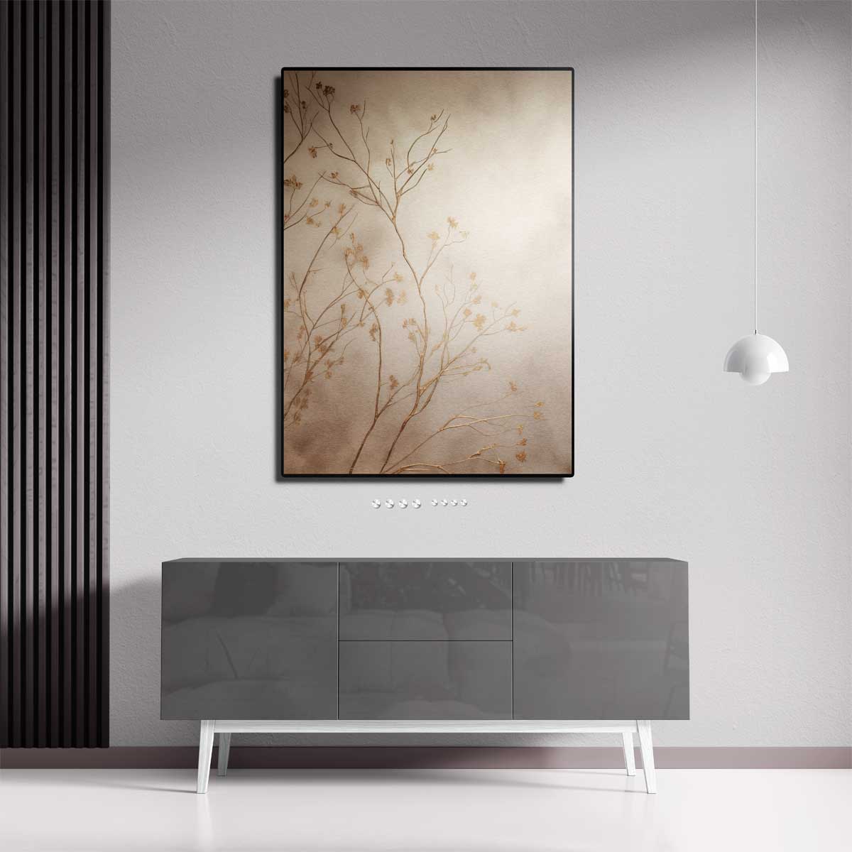 Gouden Takken in Mist – canvas wanddecoratie in portret formaat