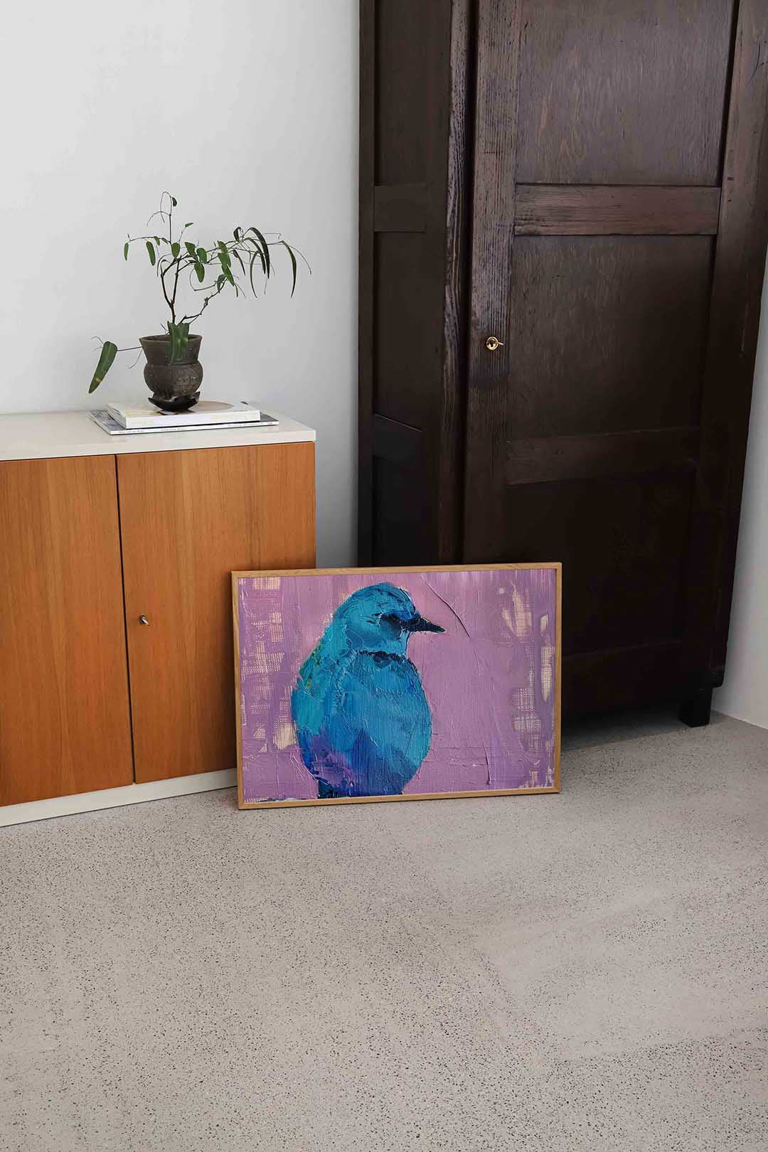 Blauwe vogel – dierenillustratie als landscape poster