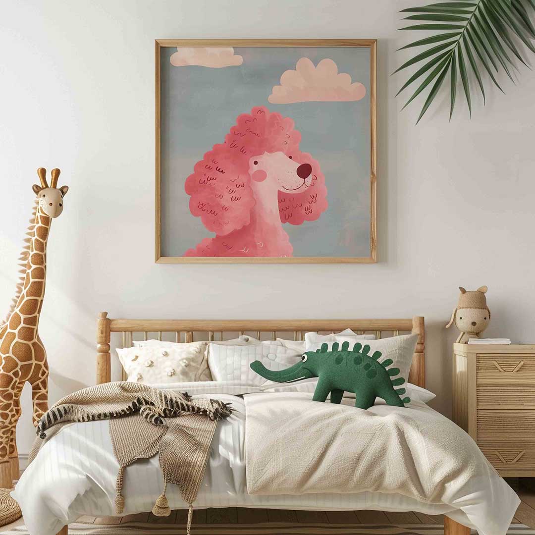 Roze poedel – vierkante kinderkamer wanddecoratie van WallArtistic