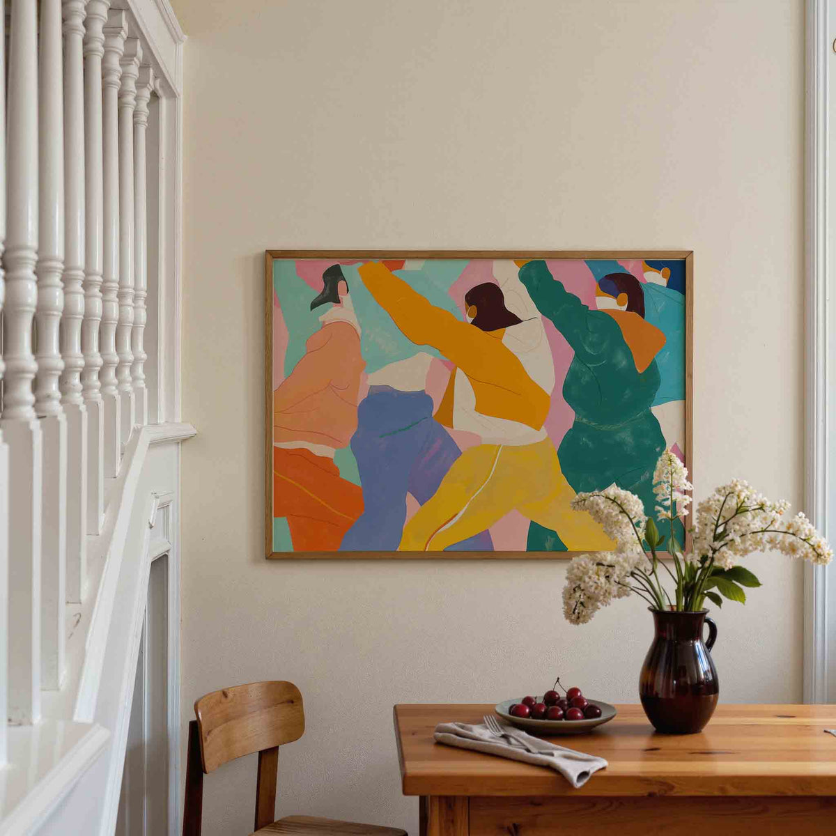 Dansende figuren – liggende illustratie poster als wanddecoratie