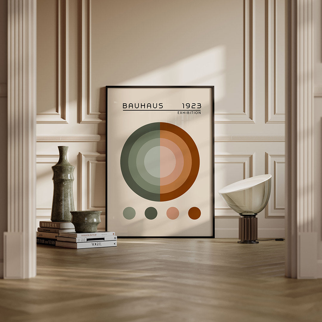 Cirkelvormen en kleuren – moderne Bauhaus wandkunst als poster