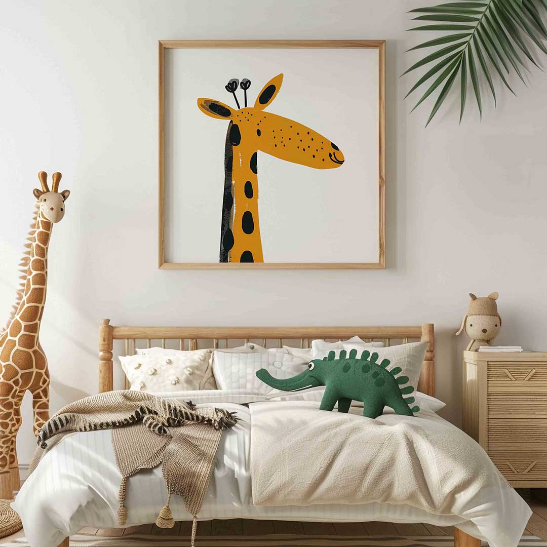 Giraffe illustratie – vierkante kinderkamer wanddecoratie van WallArtistic