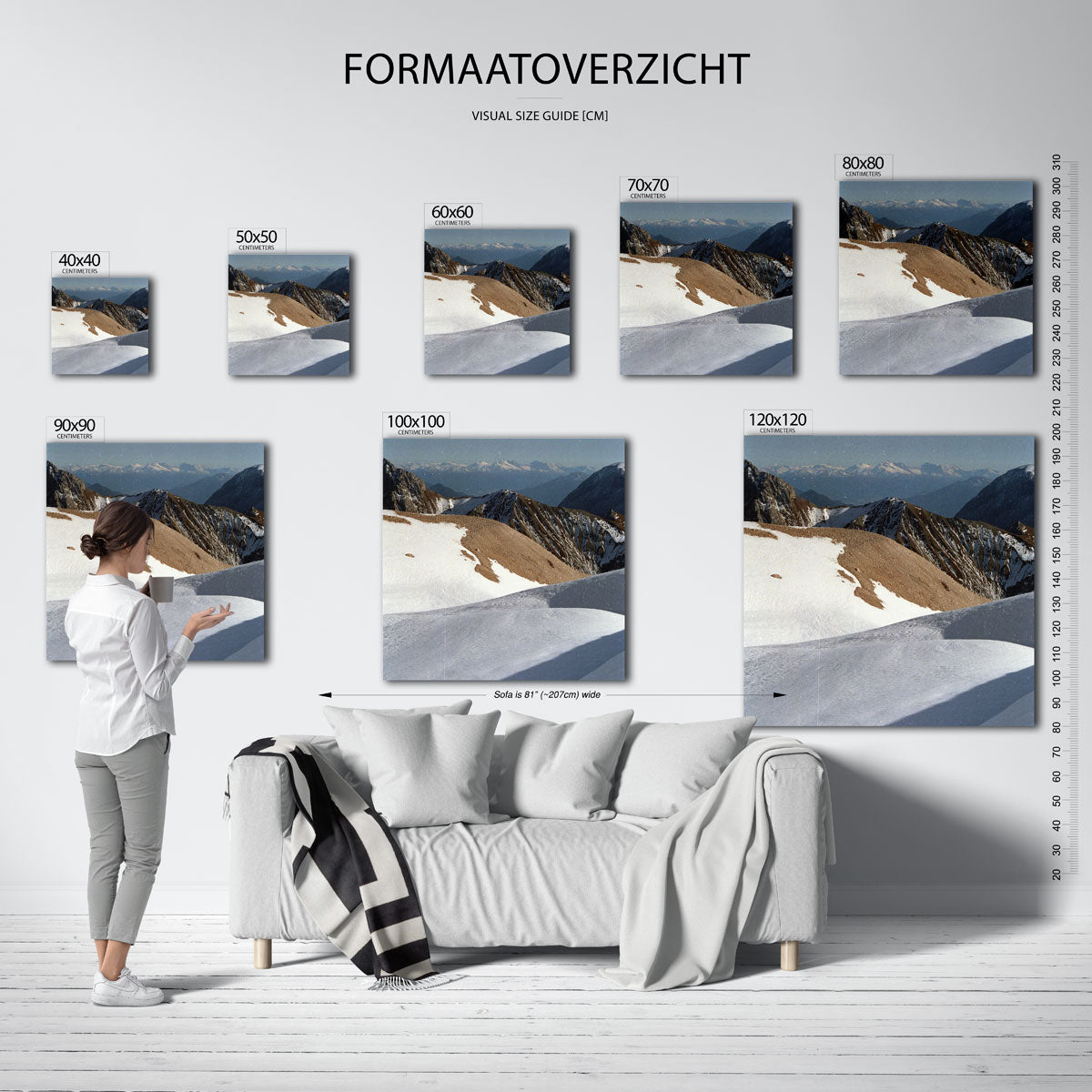 Berglandschap met sneeuw poster – sfeerbeeld – deze poster toont een berglandschap met besneeuwde toppen en rotsachtige