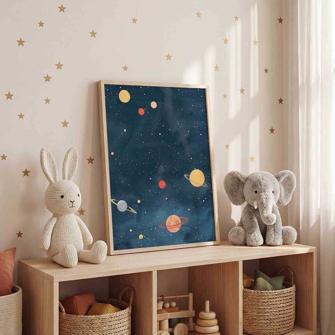 Planeten en sterren – staande kinderkamer wanddecoratie van WallArtistic