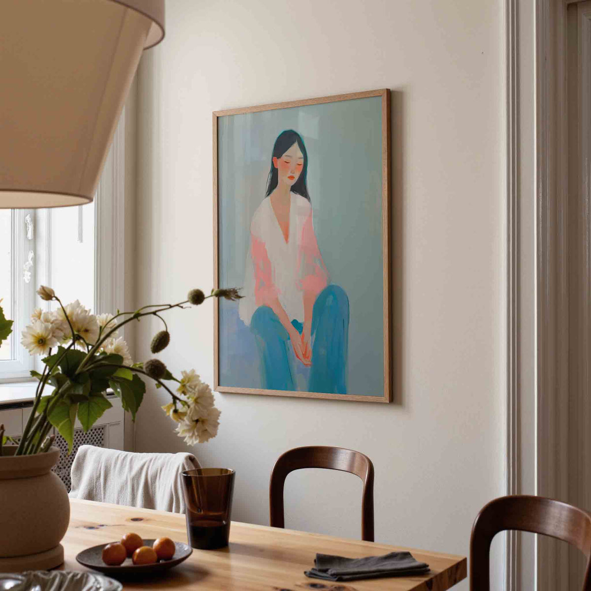 Zittende vrouw – eigentijdse illustratie poster in staand formaat