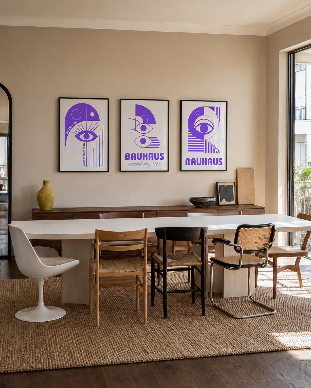Oog en lijnen driedelige posterset – deze posterset in drie delen toont een groot oog centraal,