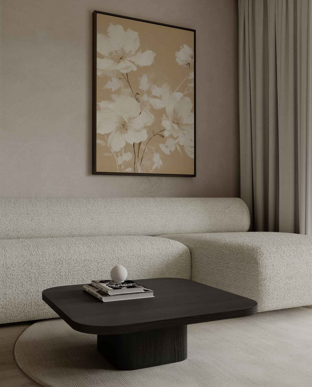 Zachte Bloemsymfonie in Neutrale Kleuren – dibond wanddecoratie in staand formaat