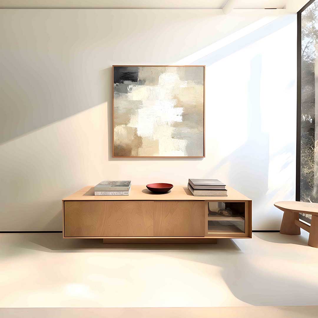 Abstracte beige en grijze – vierkante abstracte textuur wanddecoratie van WallArtistic