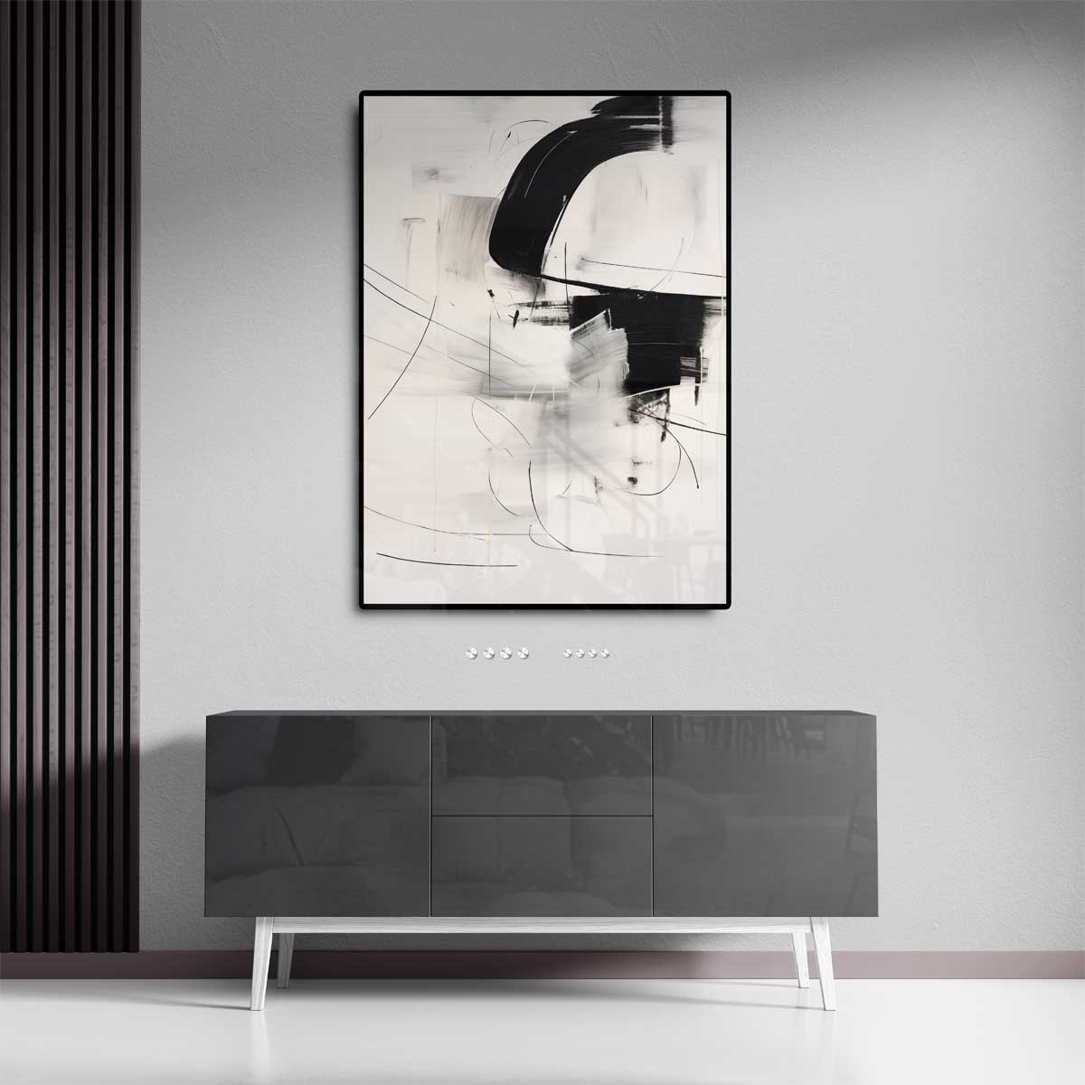 Abstracte Zwart-Wit Expressie – staand kunstwerk voor modern interieur
