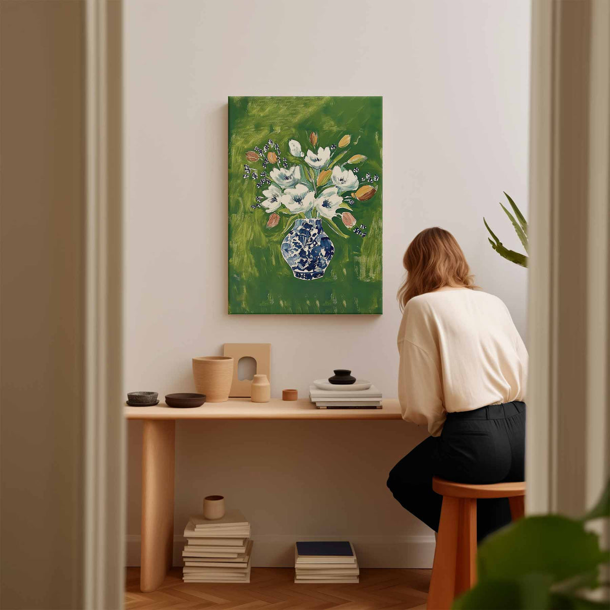 Bloemenpracht in Blauwe Vaas – portret kunstwerk als wanddecoratie, afbeelding 17