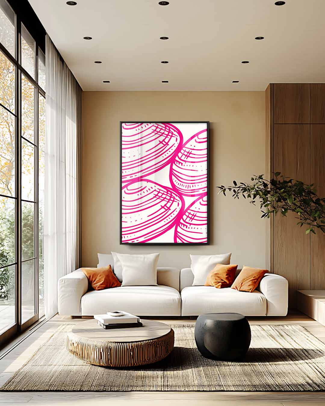 Schelpvormige Patrons in Roze – staand kunstwerk voor modern interieur