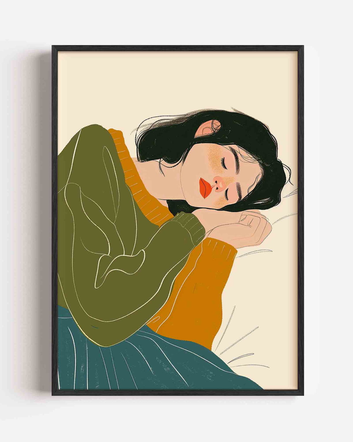 Slapende vrouw – hedendaagse illustratie portret poster als wanddecoratie