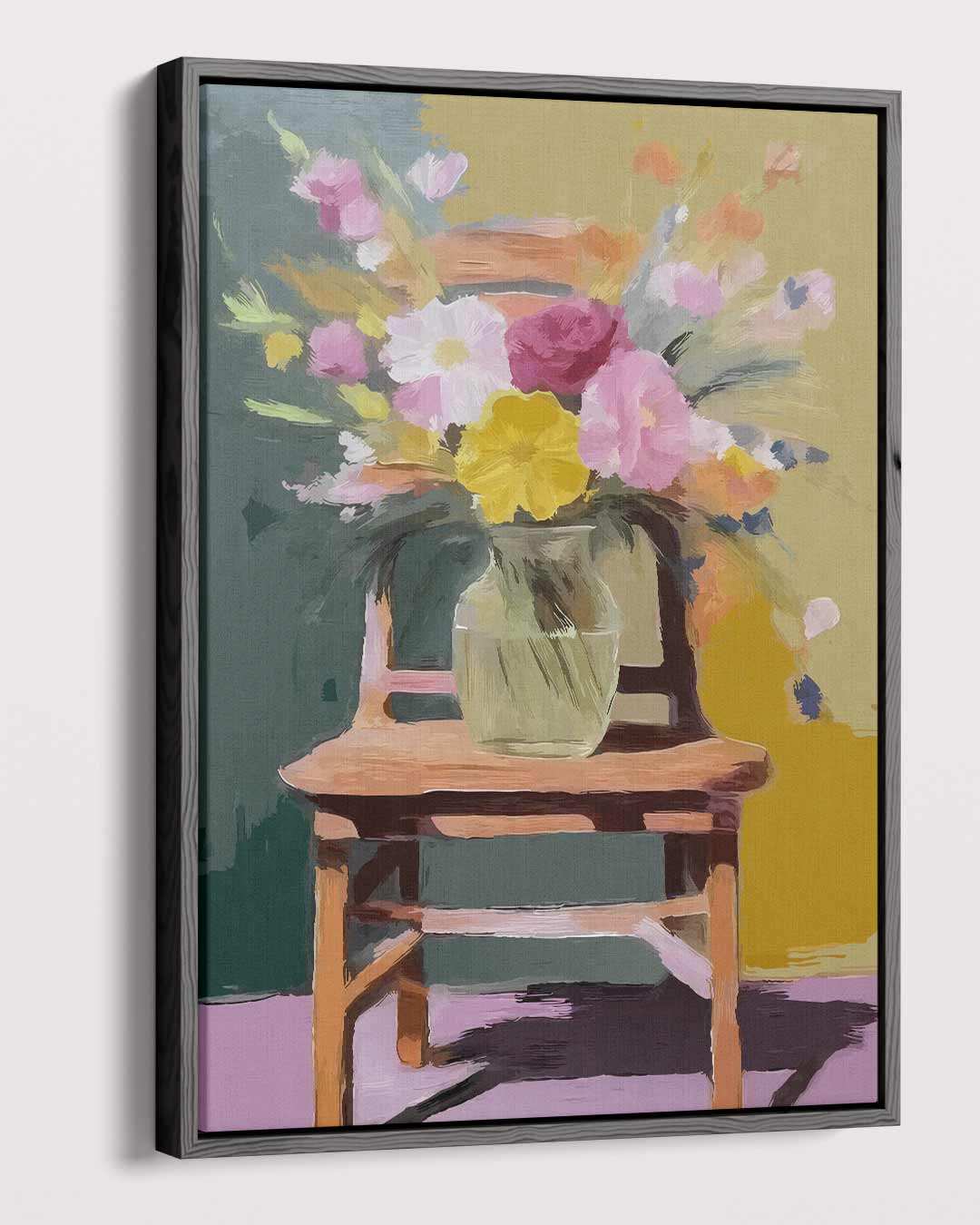 Bloemrijke Stoel – dibond kunstwerk als wanddecoratie