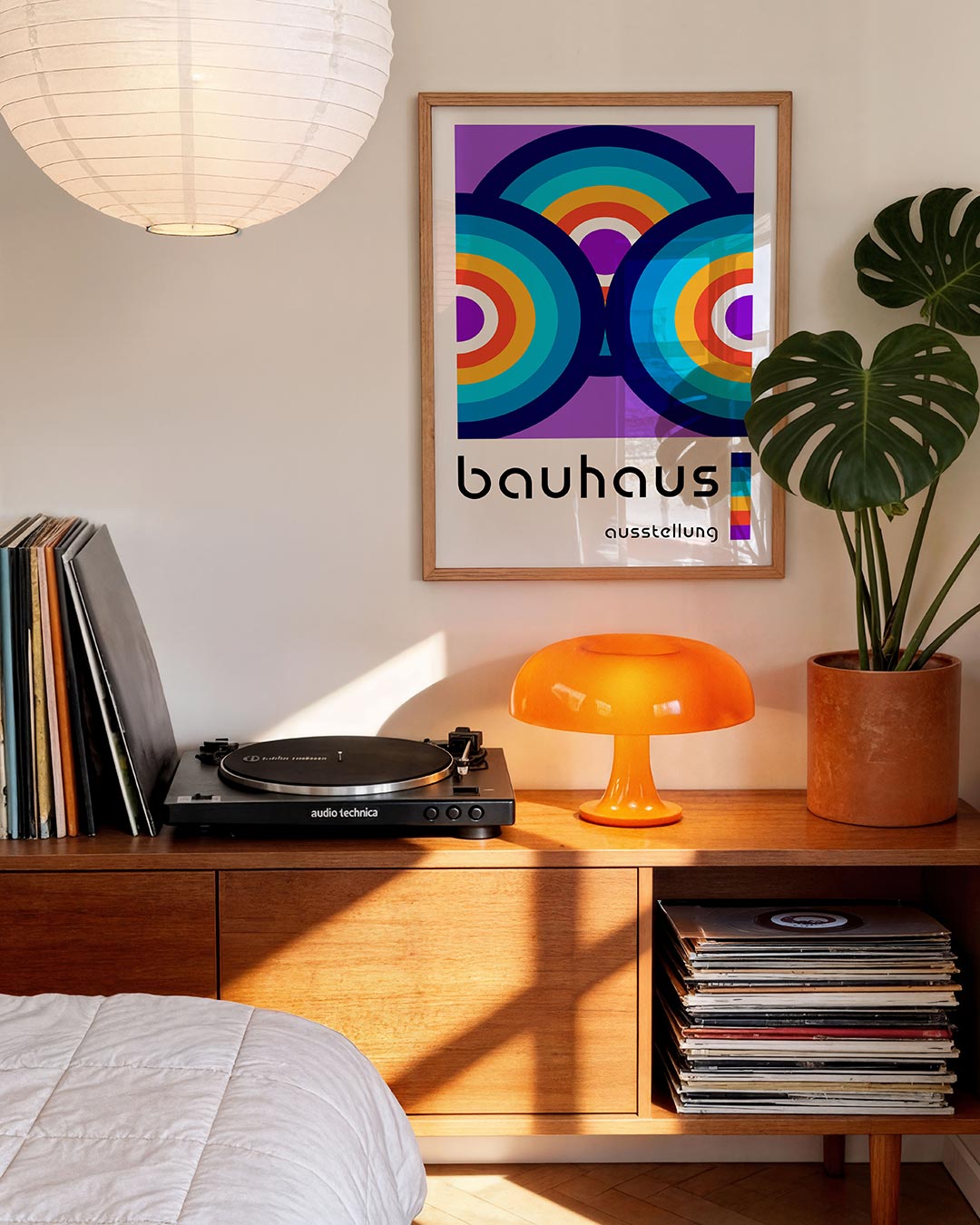 Cirkelritme en kleur – moderne Bauhaus wandkunst als poster