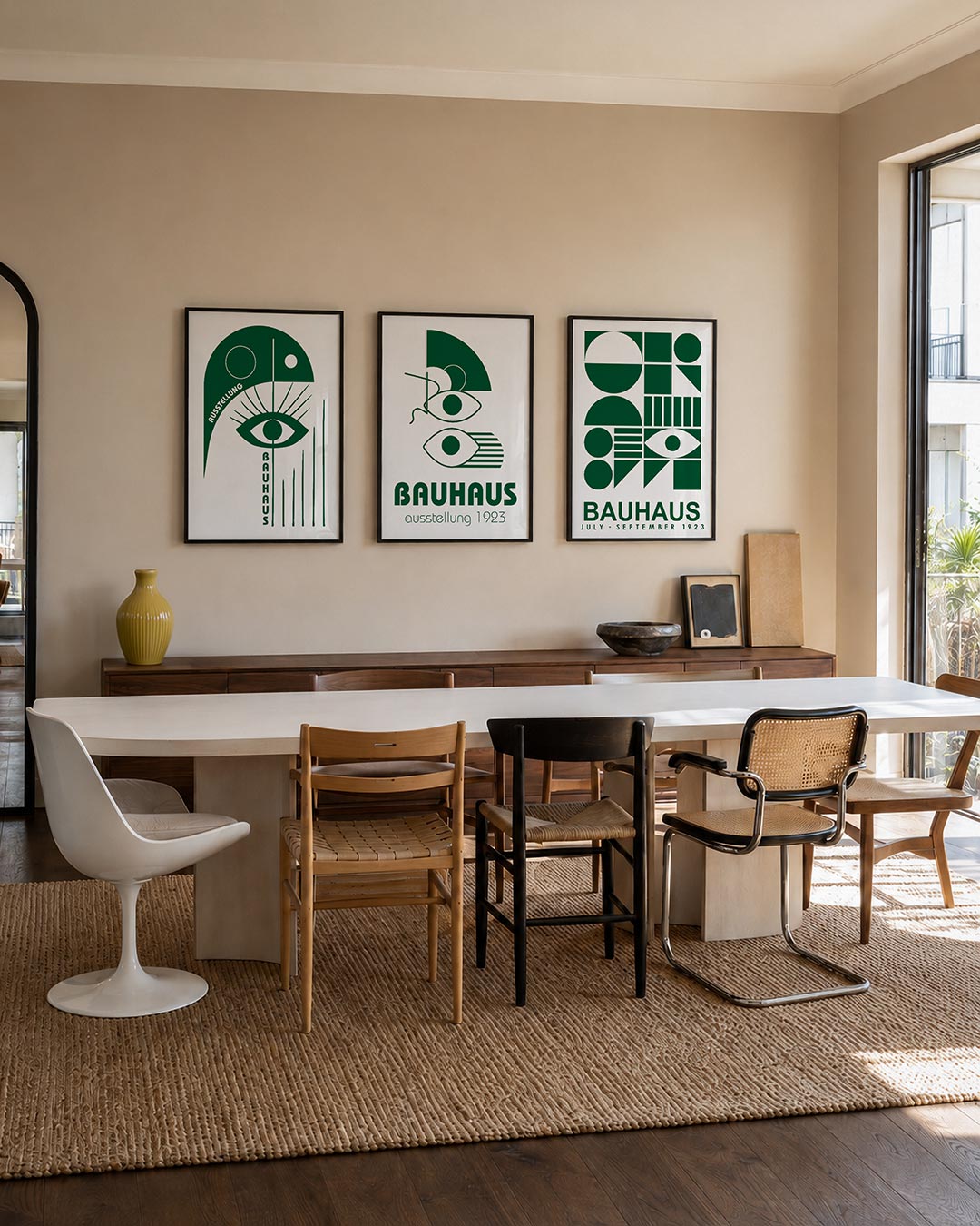 Oog en lijnen posterset – tweede productweergave – deze posterset in drie delen toont een groot oog centraal, omringd door