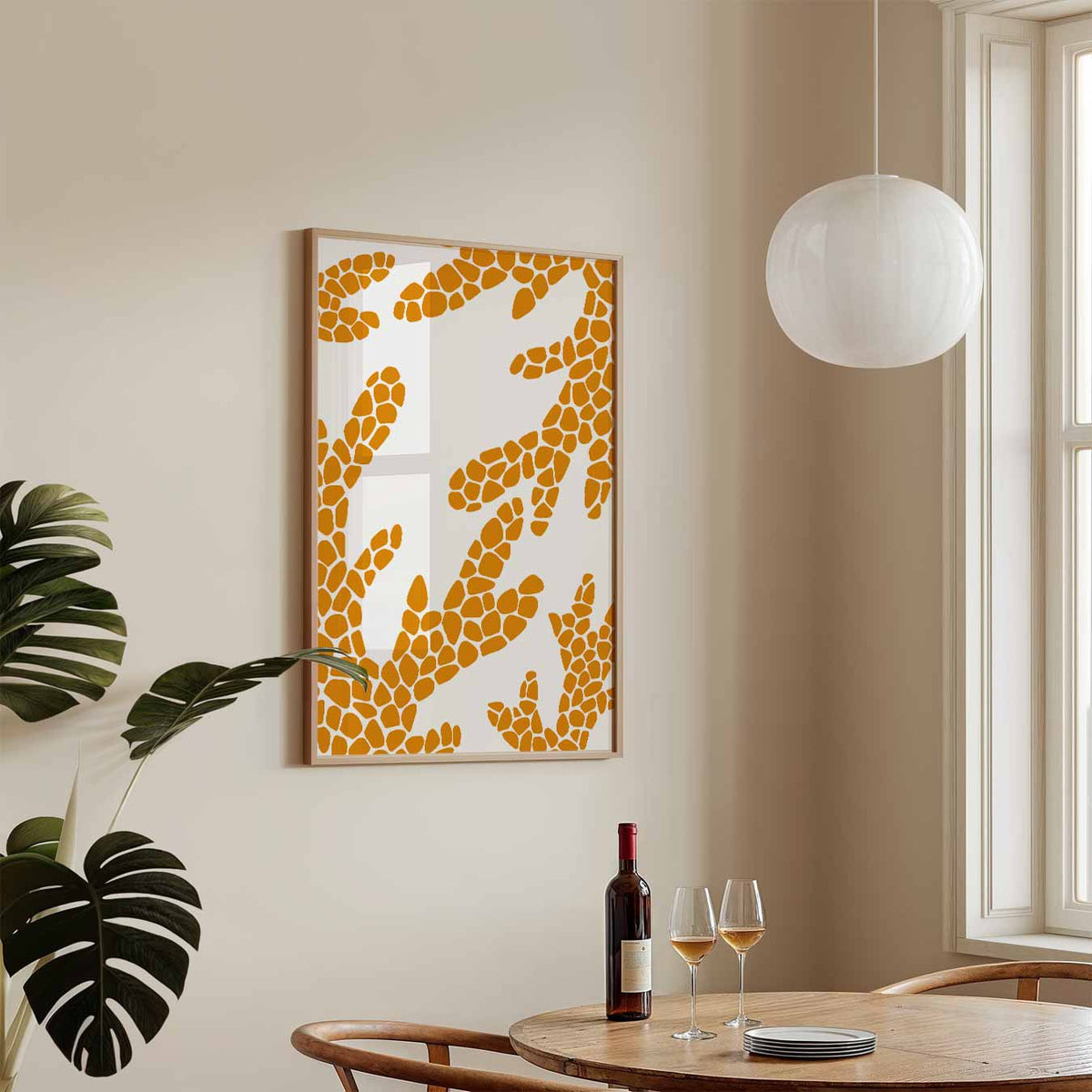 Stijlvolle Oranje Abstracte – zeedieren poster in staand formaat