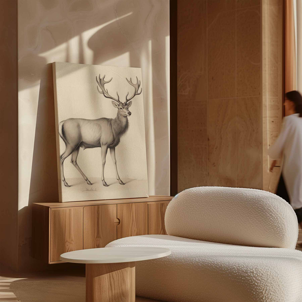 Majestueuze Hertentekening – staande wandkunst voor woonkamer of interieur