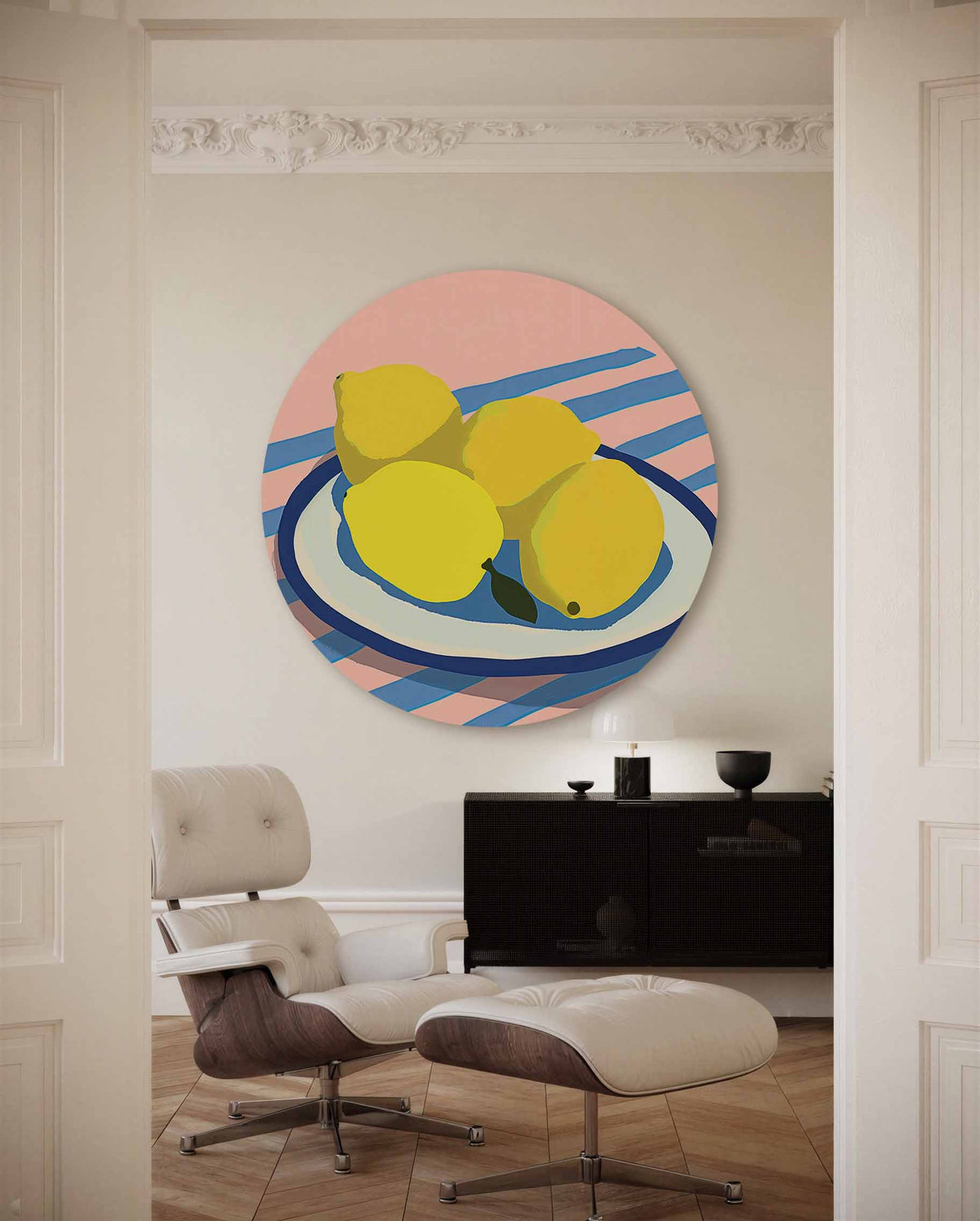Citroenen op schaal – muurcirkel met kleur en vormen voor aan de muur