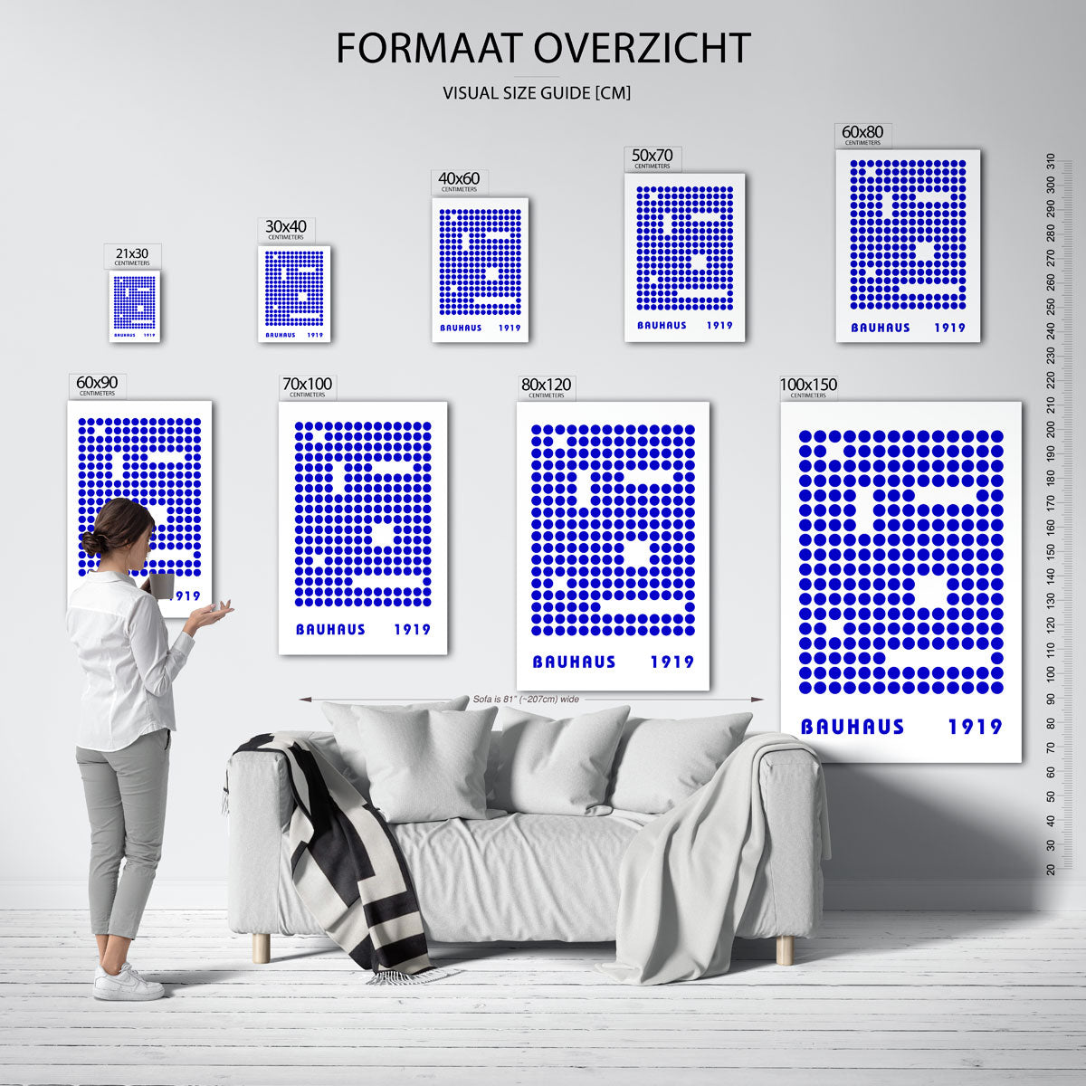 Puntstructuur blauw – geometrische poster in Bauhaus-stijl van WallArtistic