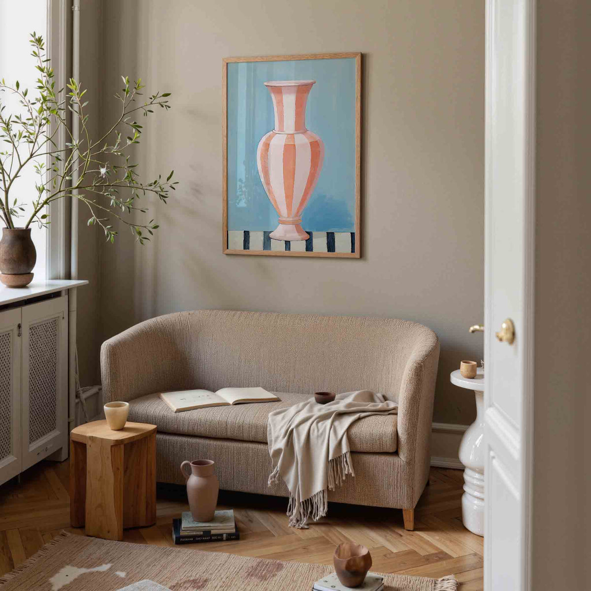 Gestreepte vaas – botanische poster in staand formaat