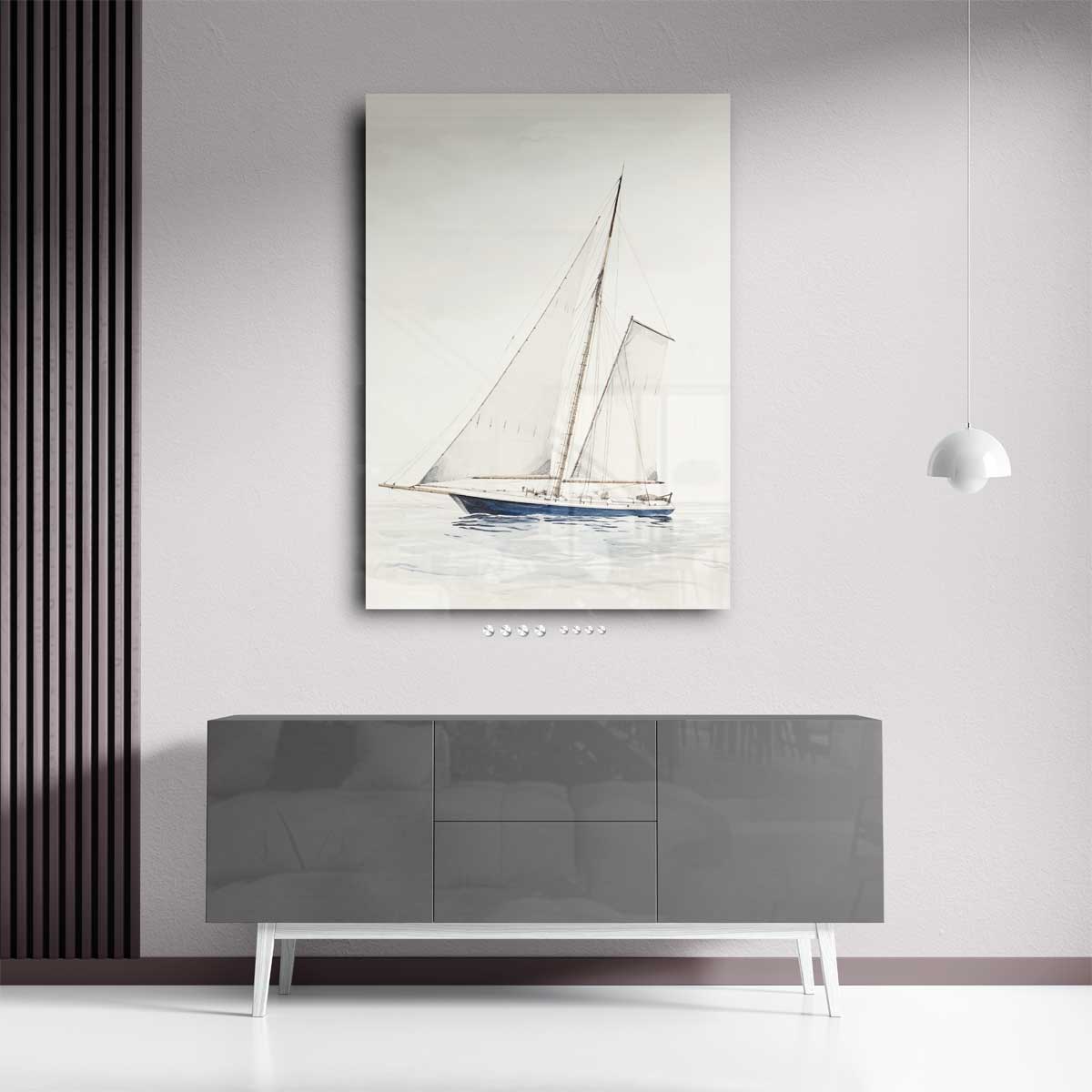 Zeilboot op Rustige Zee – staand kunstwerk voor modern interieur