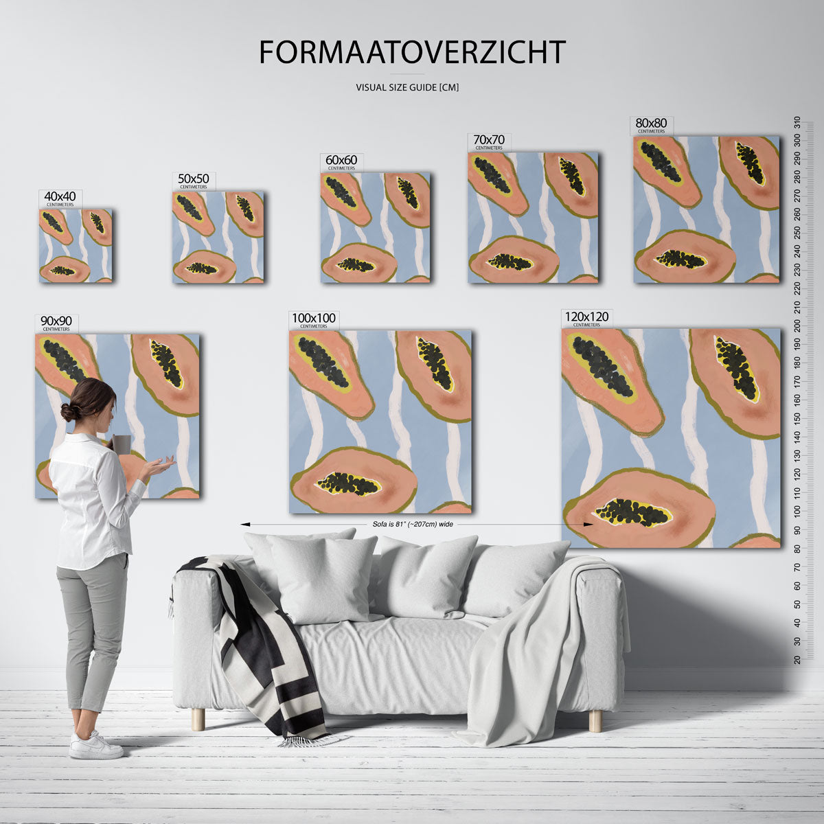 Papaja en zaden – vierkante muurposter voor keuken of eethoek
