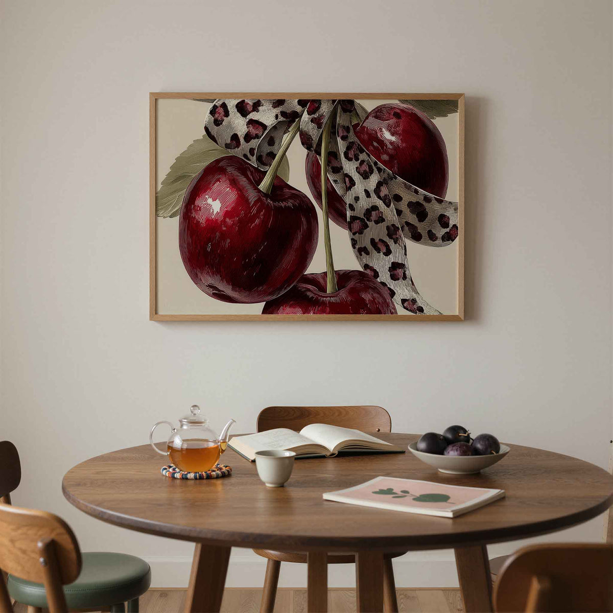 Kersen met lint – liggende moderne wanddecoratie van WallArtistic