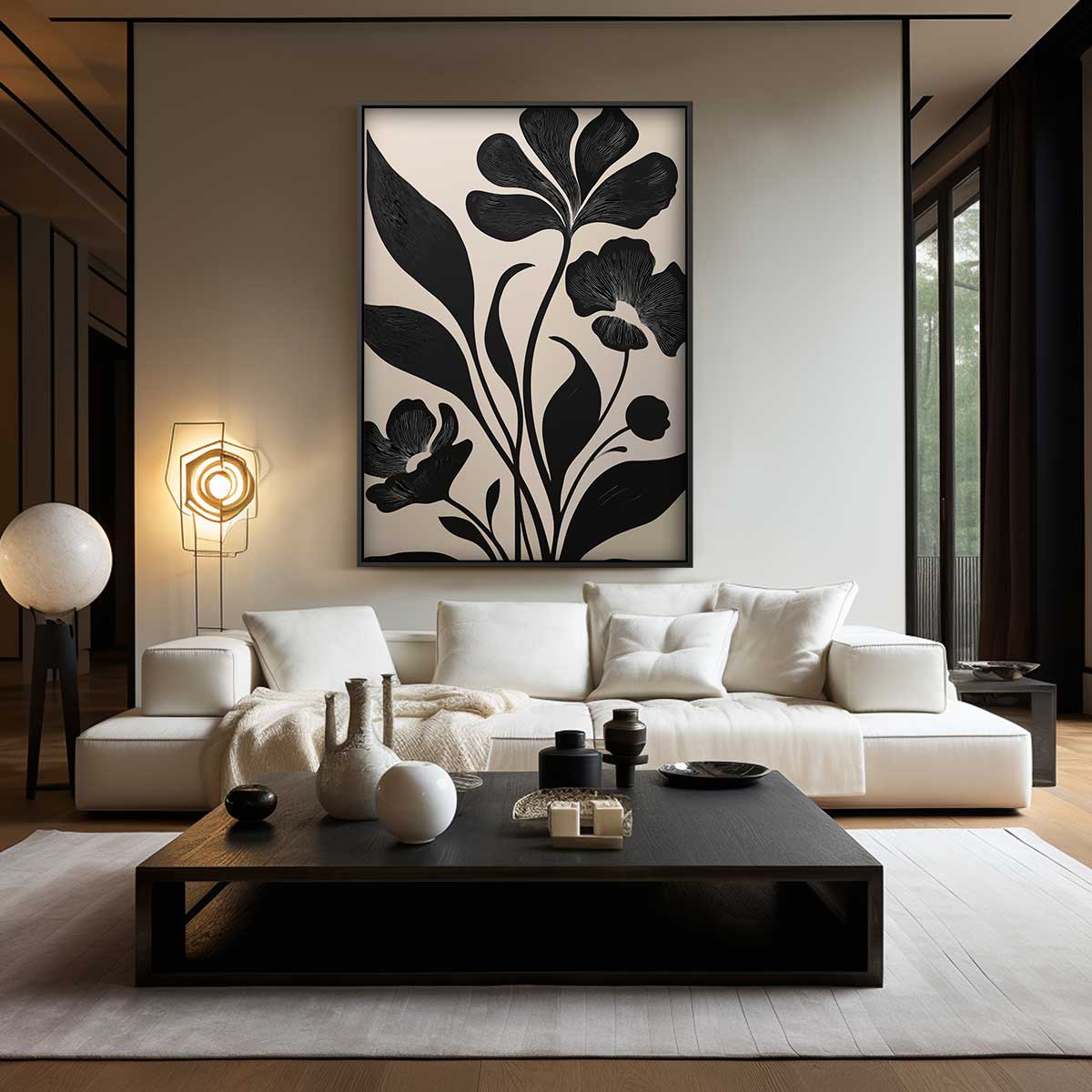 Bloemenpracht in Zwart-Wit – modern portret kunstwerk van WallArtistic