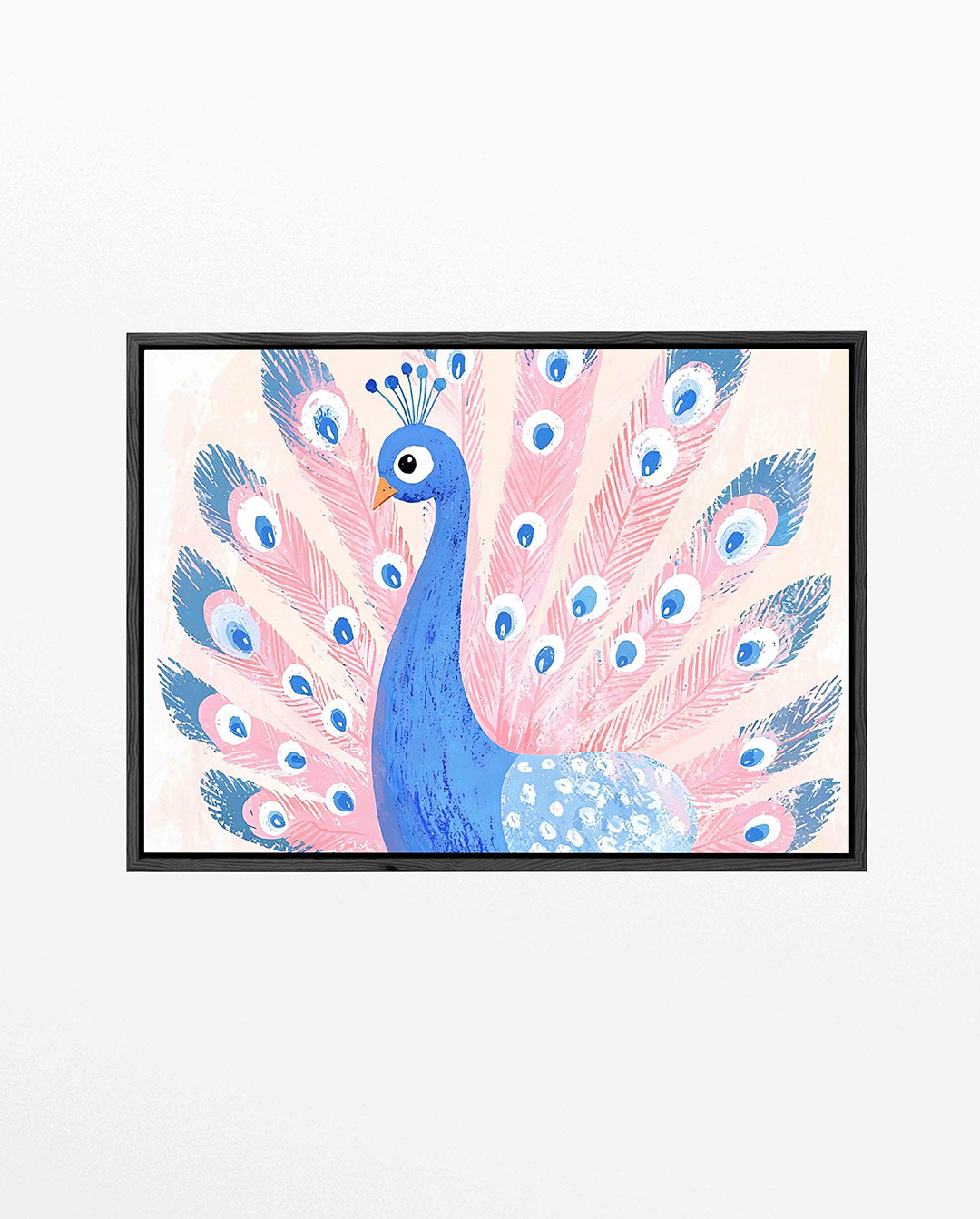 Pauw met kleurrijke veren – liggend jungle kunstwerk