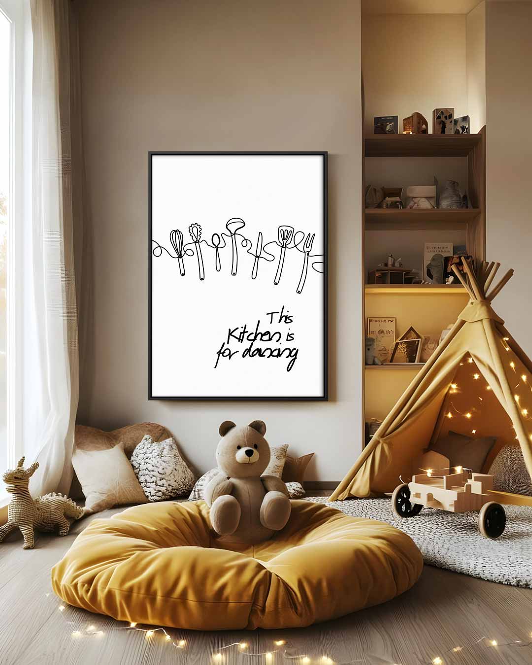 Dansende Keukentools Print – modern portret kunstwerk van WallArtistic