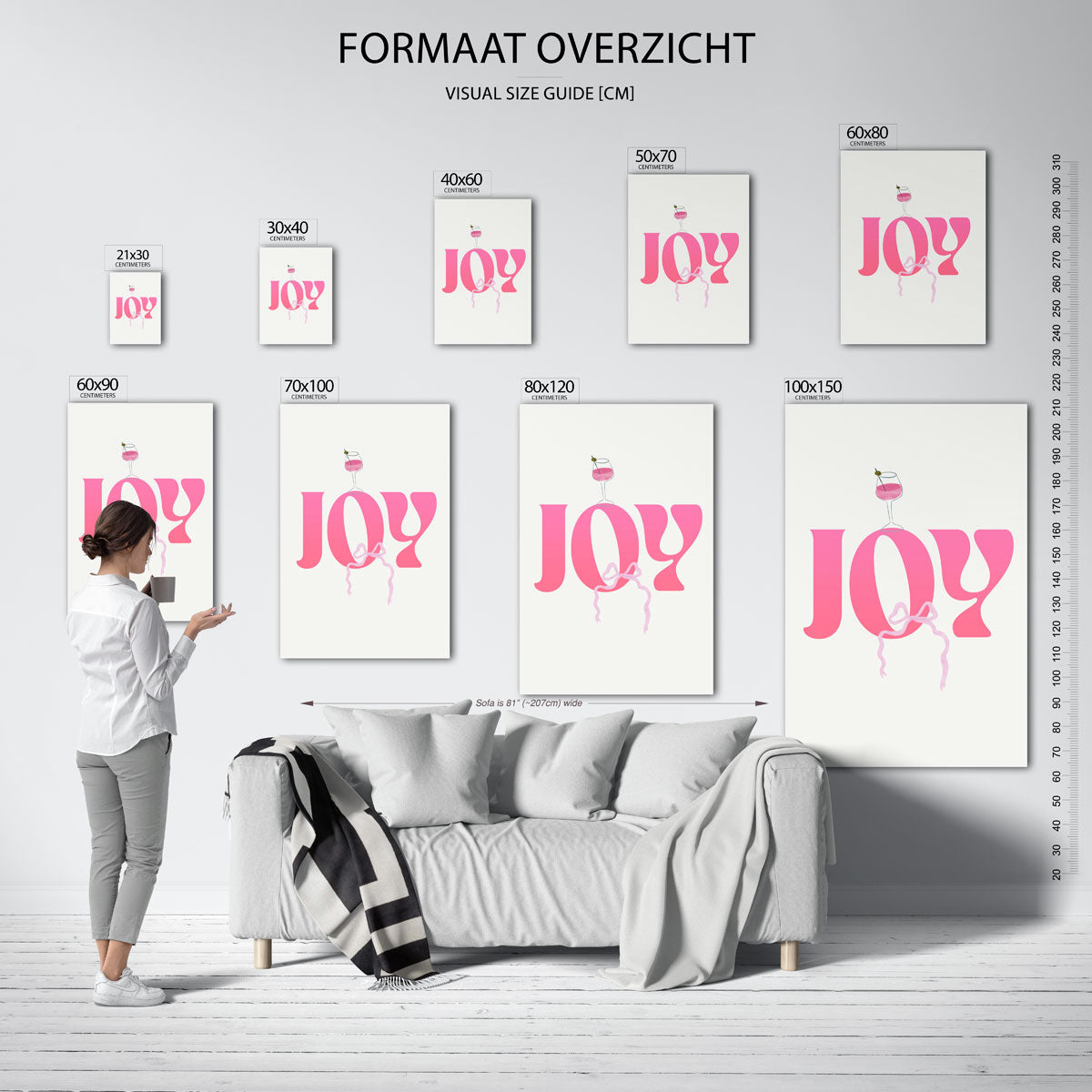 Joy roze letters – staande muurposter voor kerst