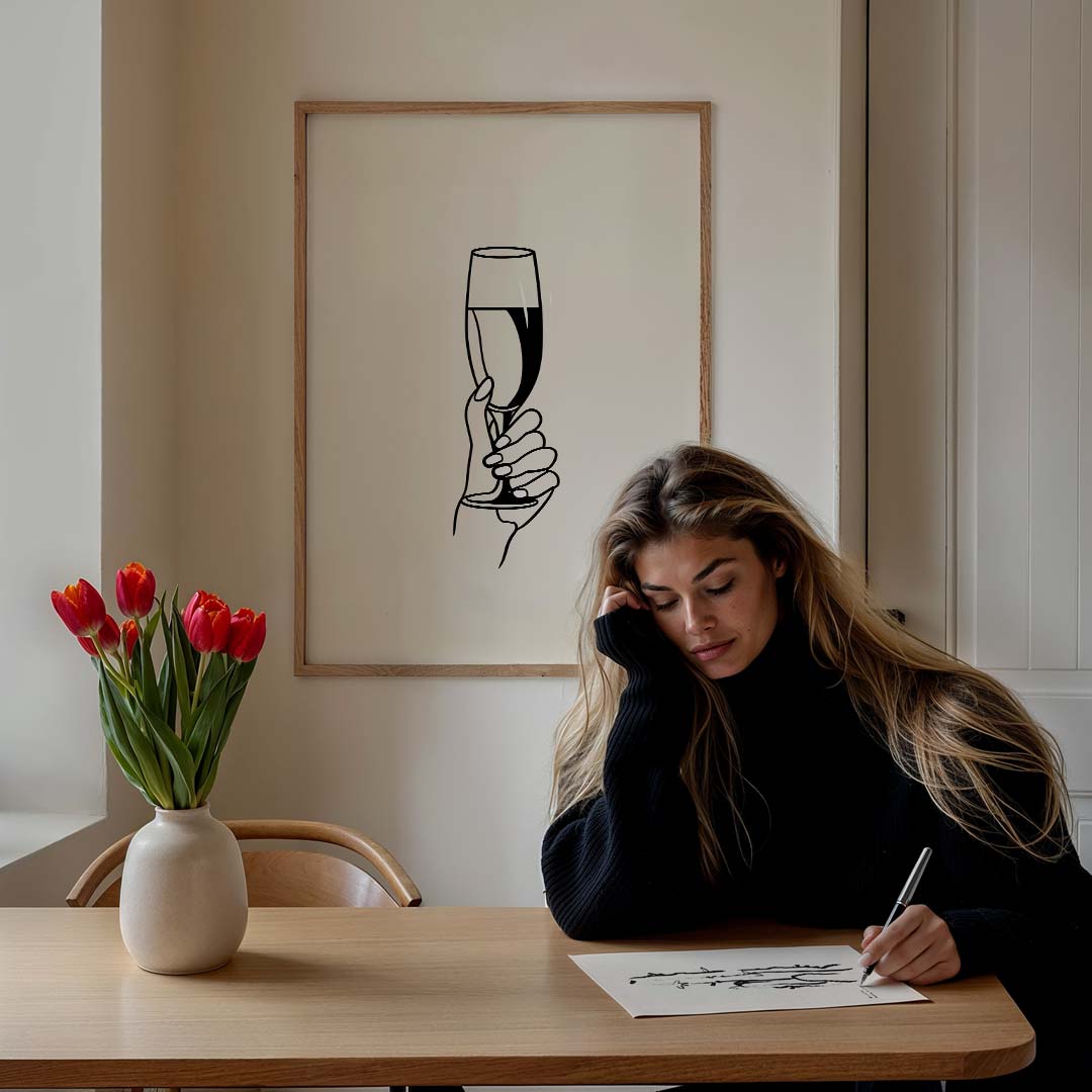 Elegante Champagne Illustratie – feestelijke wandkunst als portret poster