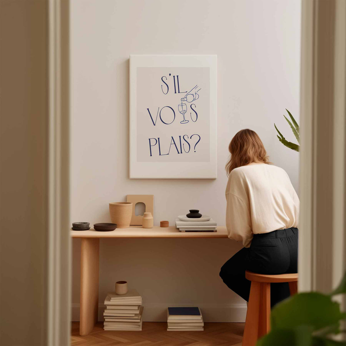 S'il Vous Plaît Wijnposter – kunstwerk met zwarte baklijst