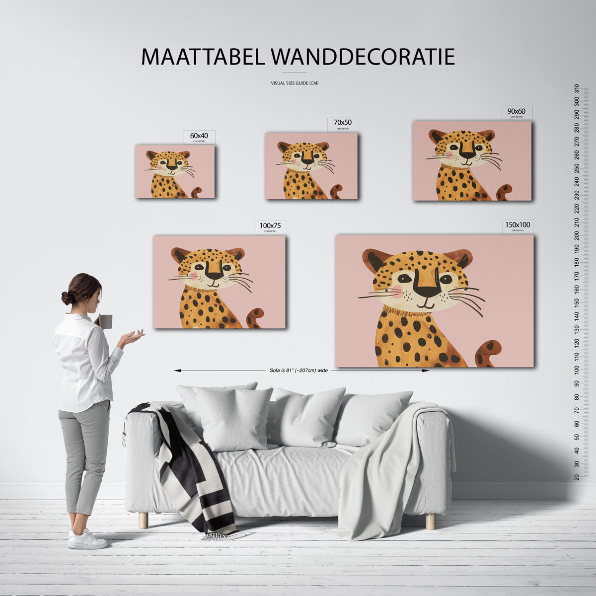 Vrolijke luipaard illustratie – Eenvoudige – moderne liggende wanddecoratie