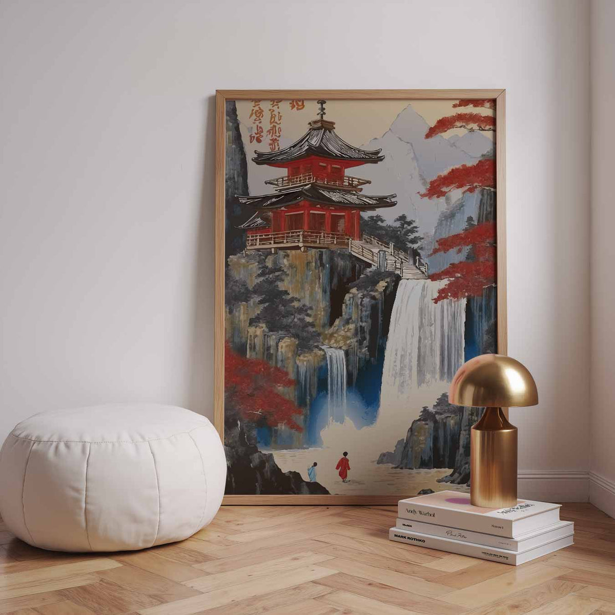 Sereen Japans Tempellandschap – zomerse wandkunst als portret poster