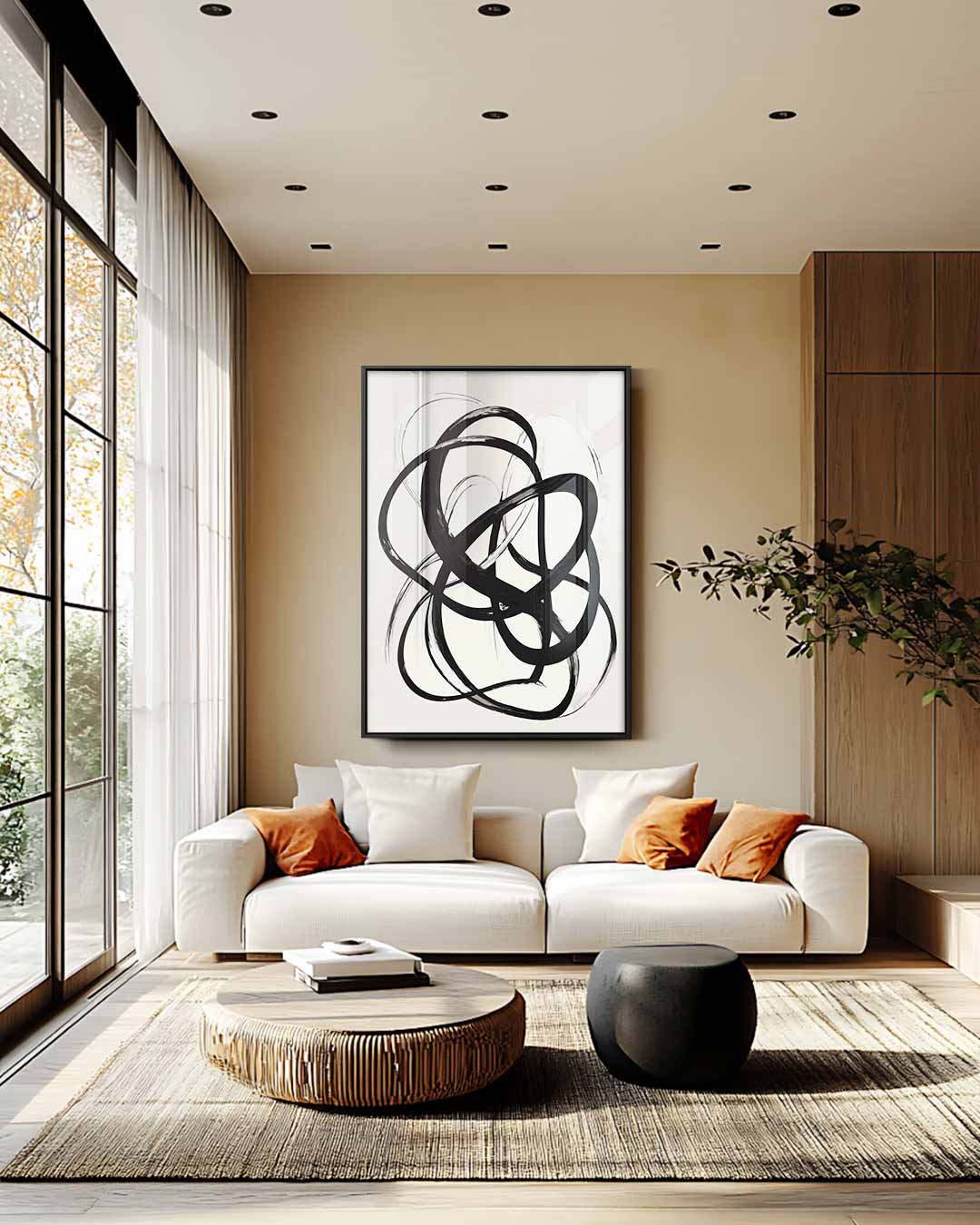 Abstracte Zwarte Lijnen – staande wandkunst voor woonkamer of interieur
