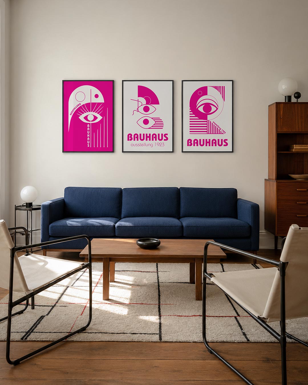 Oog en lijnen posterset – derde productweergave – deze posterset in drie delen toont een opvallend wit oog met stralen op een