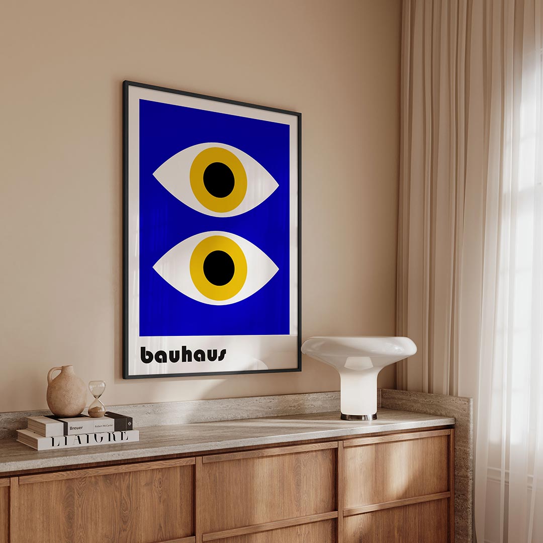Oogvormen en kleur – geometrische Bauhaus poster in staand formaat