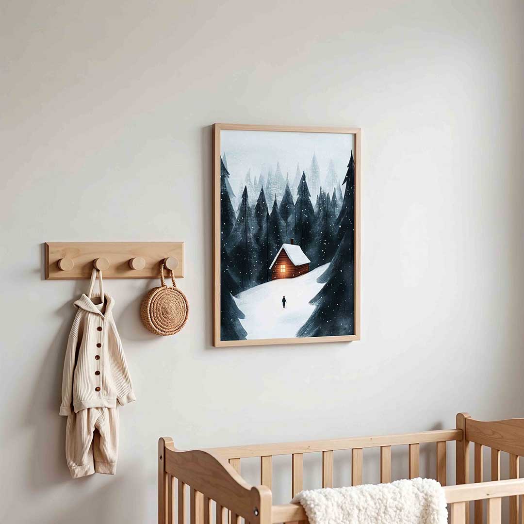 Sneeuwlandschap met huis – kinderposter in staand formaat
