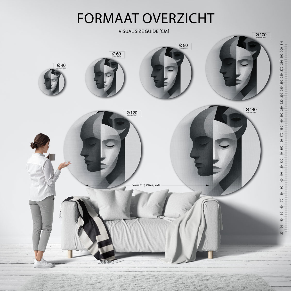 Abstracte gezichten – moderne ronde muurdecoratie met abstracte vormen