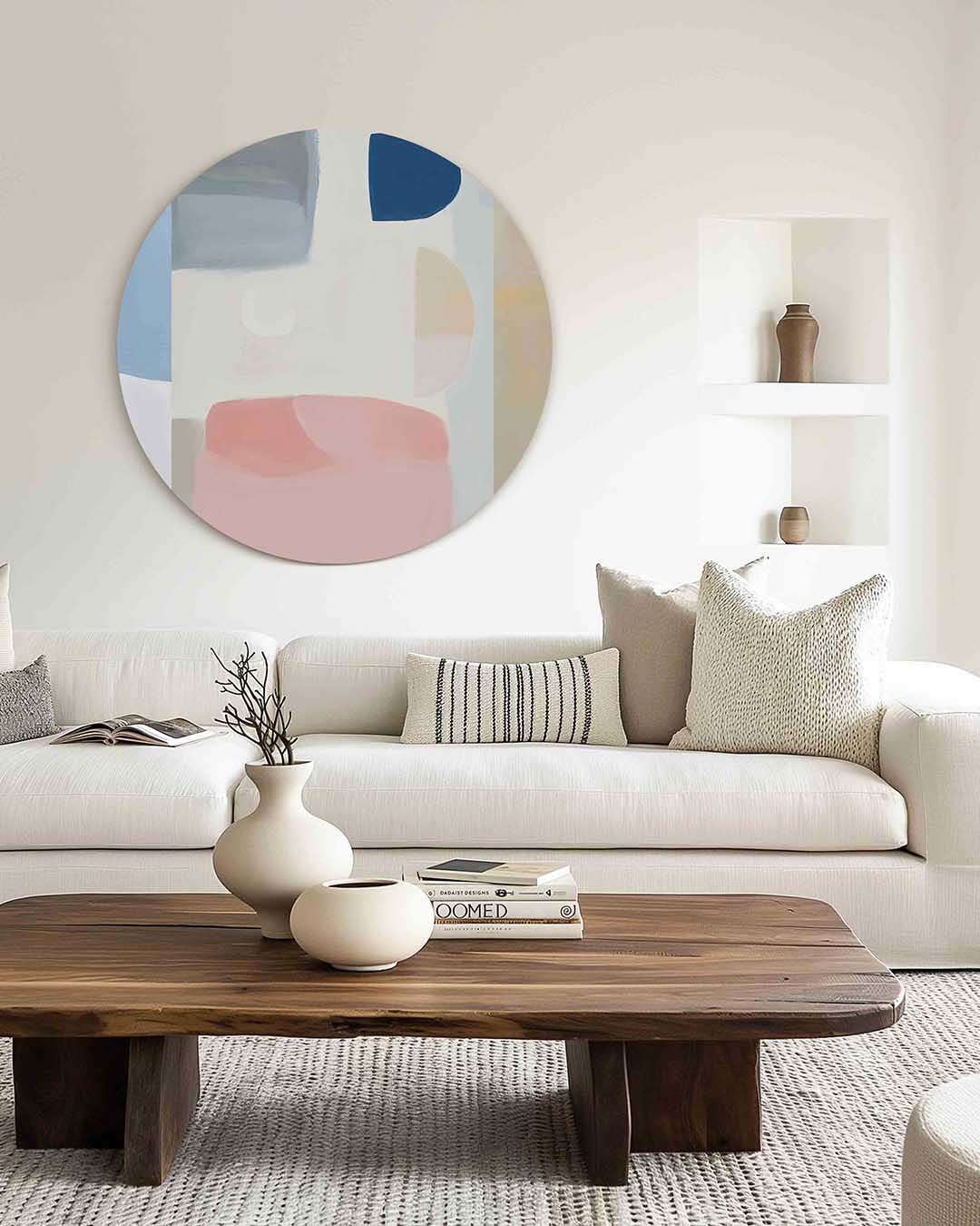 Abstracte vormen – muurcirkel met kleur en vormen voor aan de muur