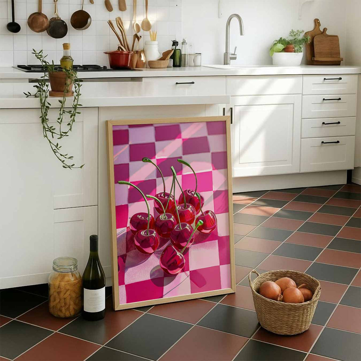 Sensationele Kersen Pop Art – staande muurposter voor keuken of eethoek