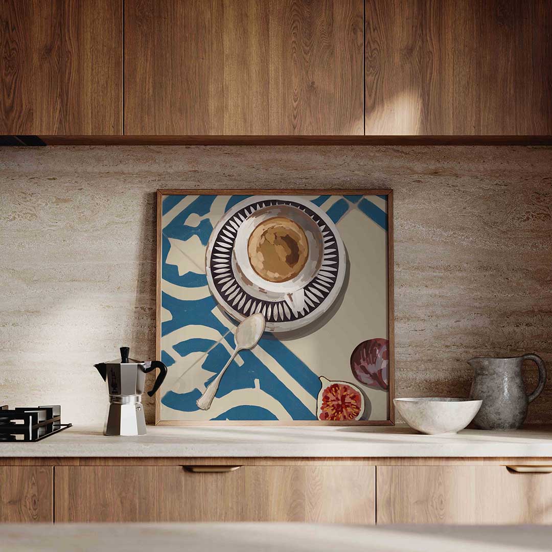Koffiekop en vijgen – culinaire wandkunst als vierkante poster
