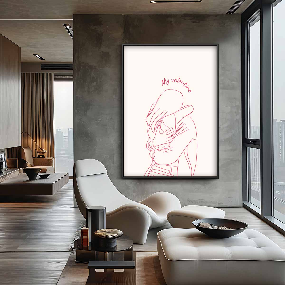 Valentijnsomhelzing Silhouet – staande wandkunst voor woonkamer of interieur