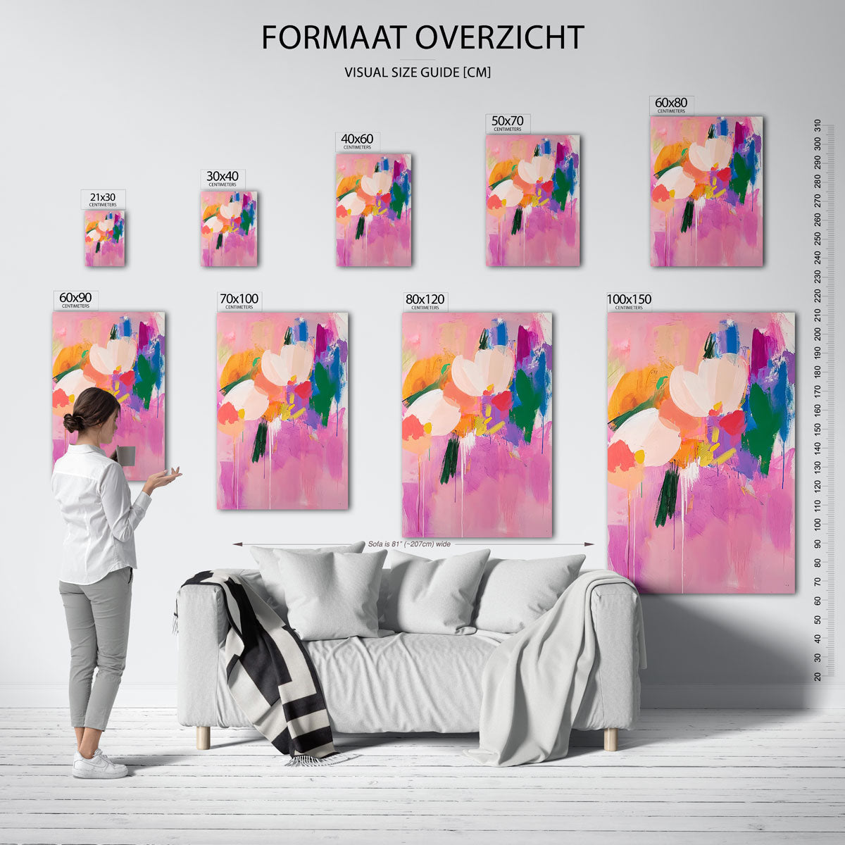 Bloemen en kleuren – staande muurposter met hedendaagse illustratie