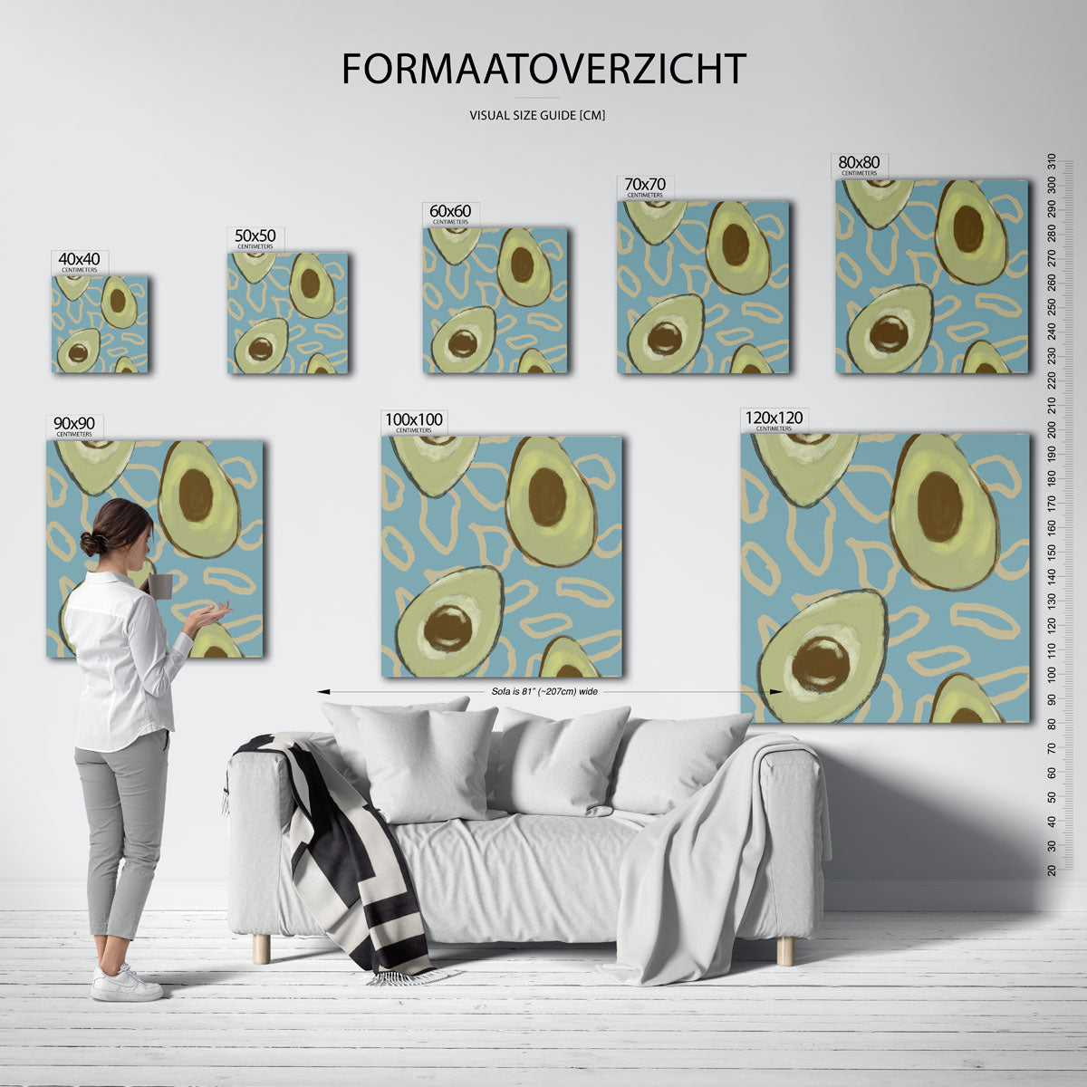 Avocado patroon – vierkante muurposter voor keuken of eethoek