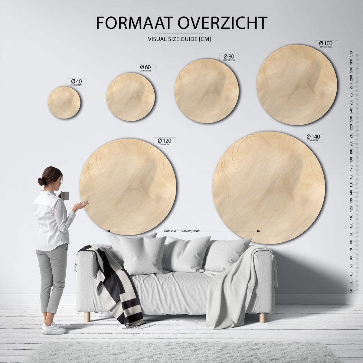 Beige lijnen – abstracte wandkunst als muurcirkel van WallArtistic
