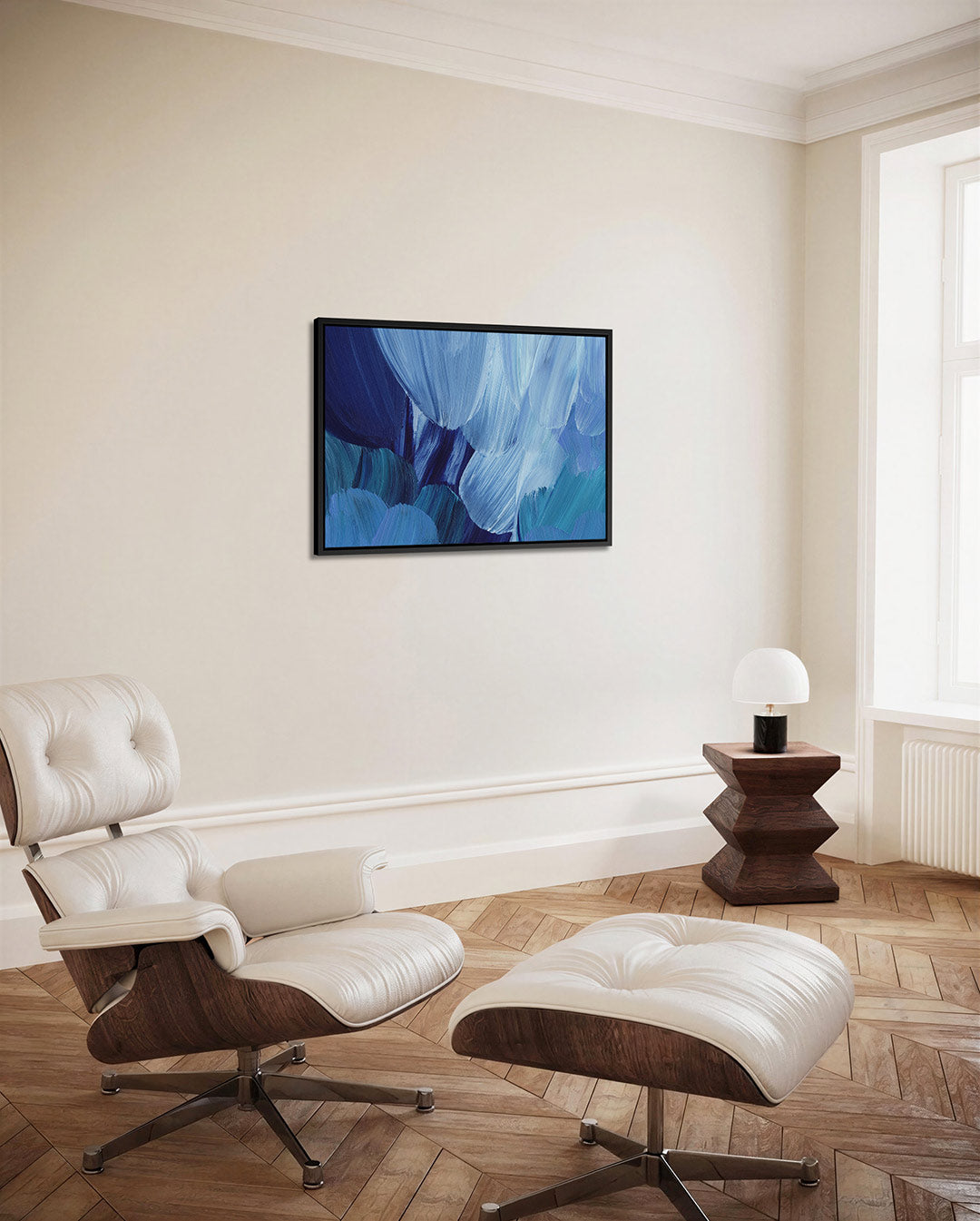 Dynamische blauwe borstels – Subtiele – alternatieve weergave van het kunstwerk